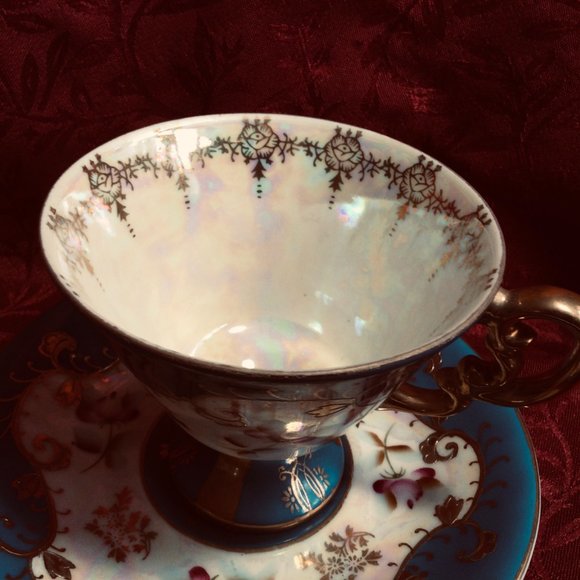 Royal Sealy Japan Iridescent Blue Gold Teacup - Picture 2 of 14